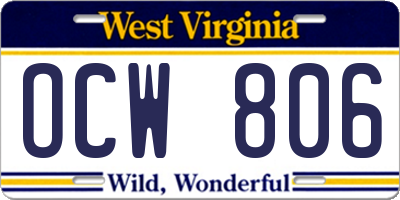 WV license plate OCW806