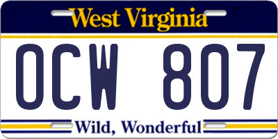 WV license plate OCW807