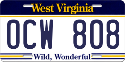 WV license plate OCW808