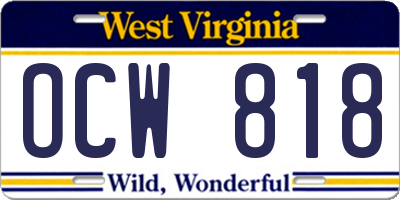 WV license plate OCW818