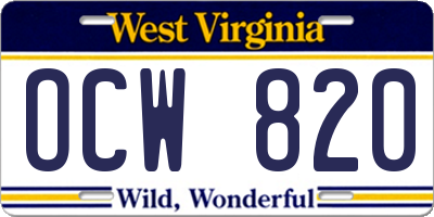 WV license plate OCW820