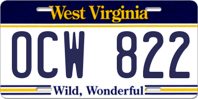 WV license plate OCW822