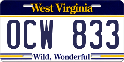 WV license plate OCW833