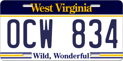 WV license plate OCW834