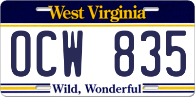 WV license plate OCW835