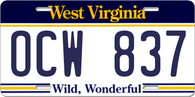 WV license plate OCW837