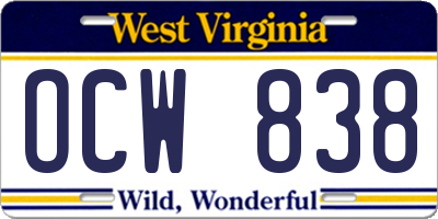 WV license plate OCW838