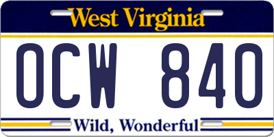 WV license plate OCW840