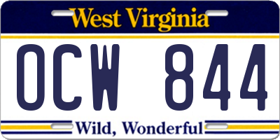 WV license plate OCW844