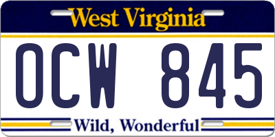 WV license plate OCW845