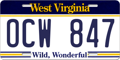 WV license plate OCW847