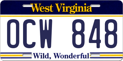 WV license plate OCW848