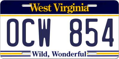 WV license plate OCW854