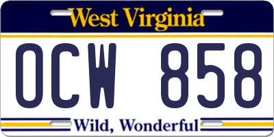 WV license plate OCW858