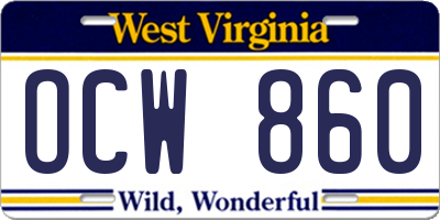 WV license plate OCW860
