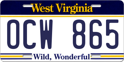 WV license plate OCW865