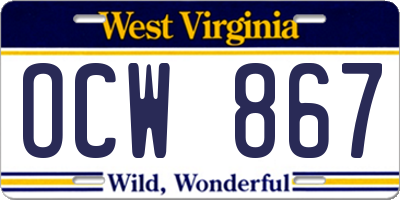 WV license plate OCW867