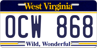 WV license plate OCW868
