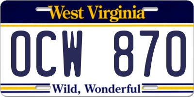 WV license plate OCW870