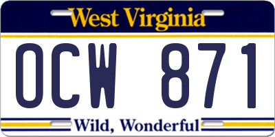 WV license plate OCW871