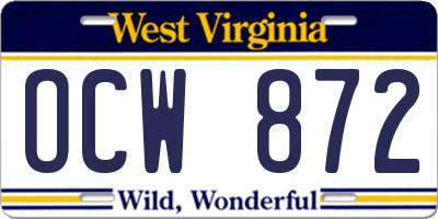 WV license plate OCW872