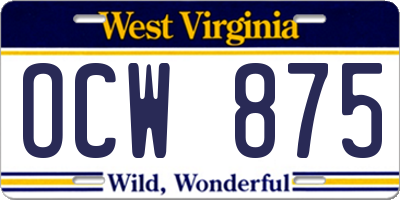 WV license plate OCW875