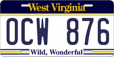 WV license plate OCW876