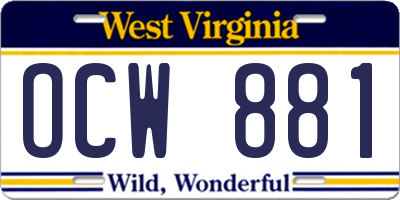 WV license plate OCW881