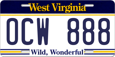 WV license plate OCW888