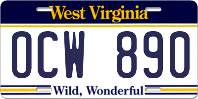 WV license plate OCW890