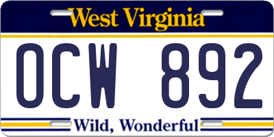 WV license plate OCW892