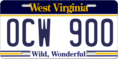 WV license plate OCW900