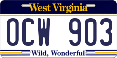 WV license plate OCW903