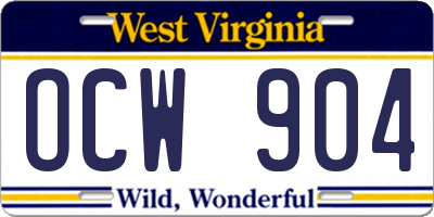 WV license plate OCW904