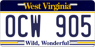 WV license plate OCW905