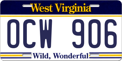 WV license plate OCW906