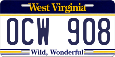 WV license plate OCW908