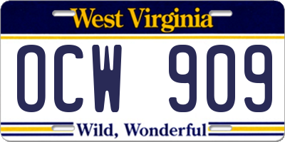 WV license plate OCW909