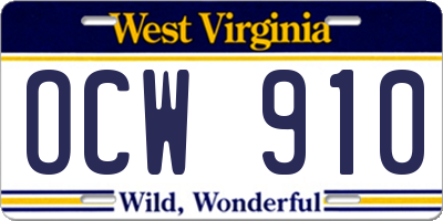WV license plate OCW910