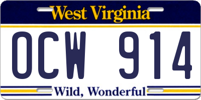 WV license plate OCW914