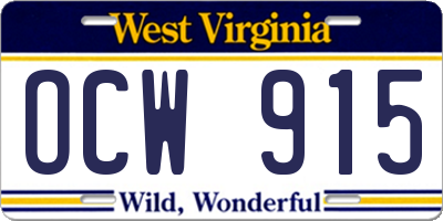 WV license plate OCW915