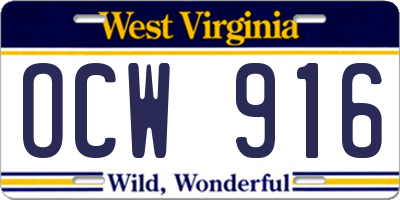 WV license plate OCW916