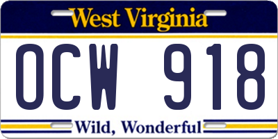 WV license plate OCW918