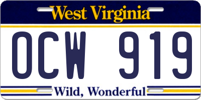WV license plate OCW919