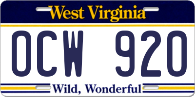 WV license plate OCW920