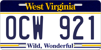 WV license plate OCW921