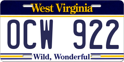 WV license plate OCW922