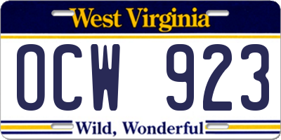 WV license plate OCW923