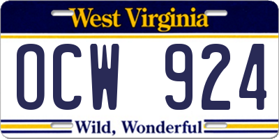 WV license plate OCW924