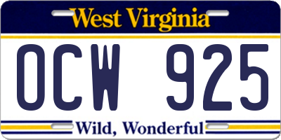 WV license plate OCW925